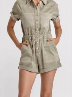 Dear John Jocie Utility Denim Romper Matcha Tea Green Size Medium